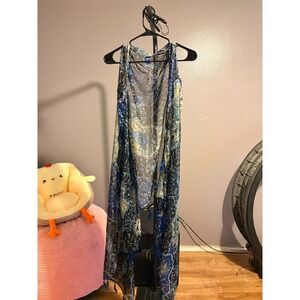 Raj - Blue Floral Paisley Coverup with‎ Tassels 100% Silk Sz - One Size